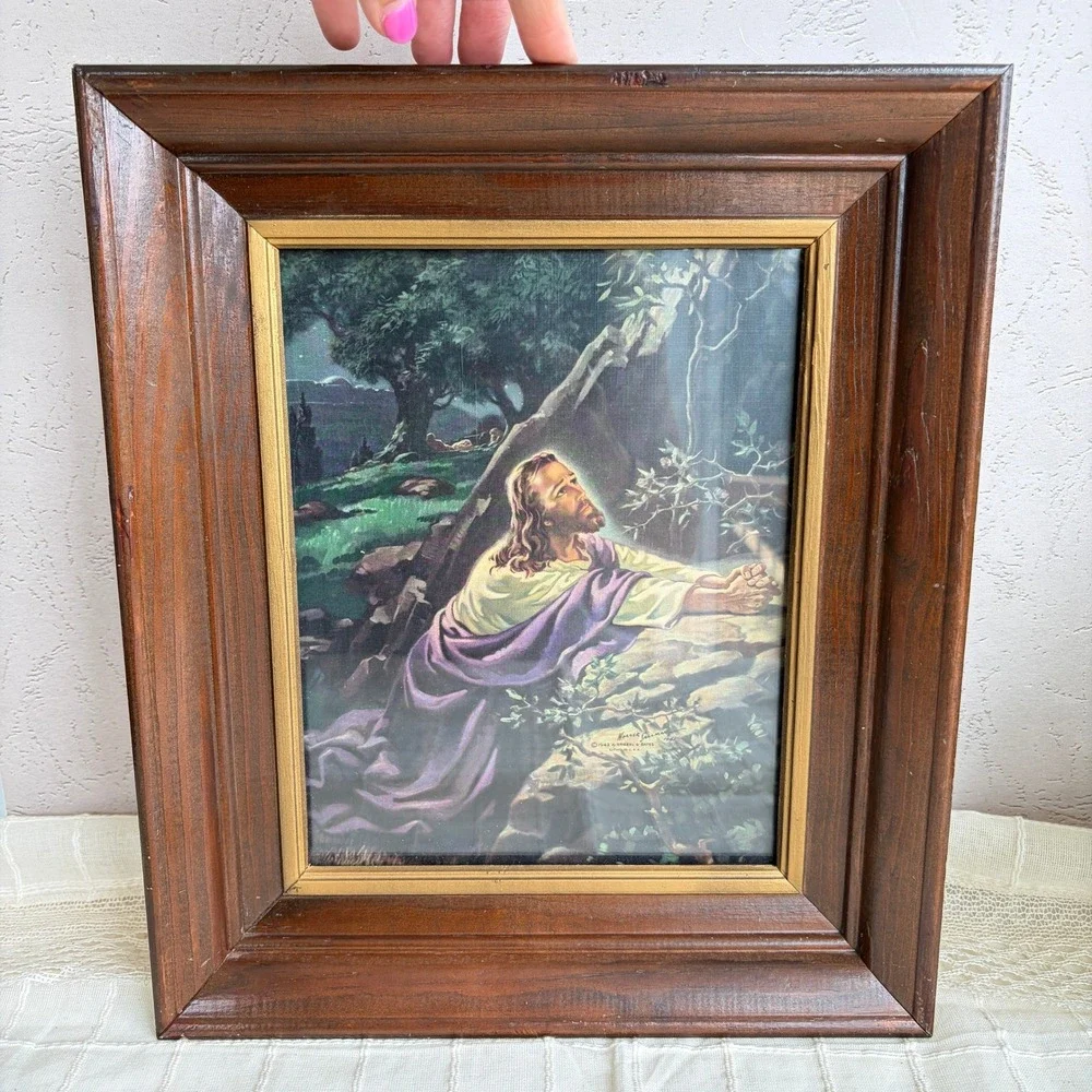 Warner Sallman Christ in Gethsemane Framed Lithograph Vintage 1942 Religious Art